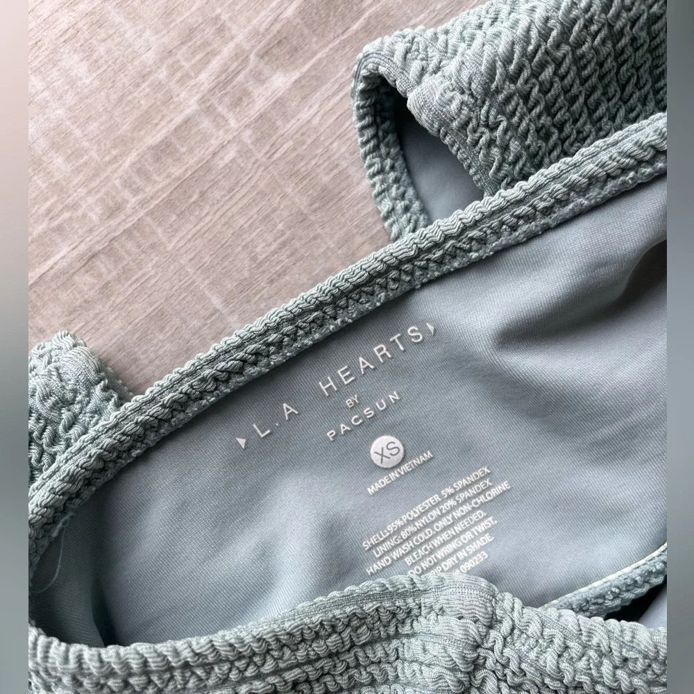 LA HEARTS Light Blue Textured Bikini Set Bandeau Top & High Cut Bottoms Size XS - Picture 5 of 5